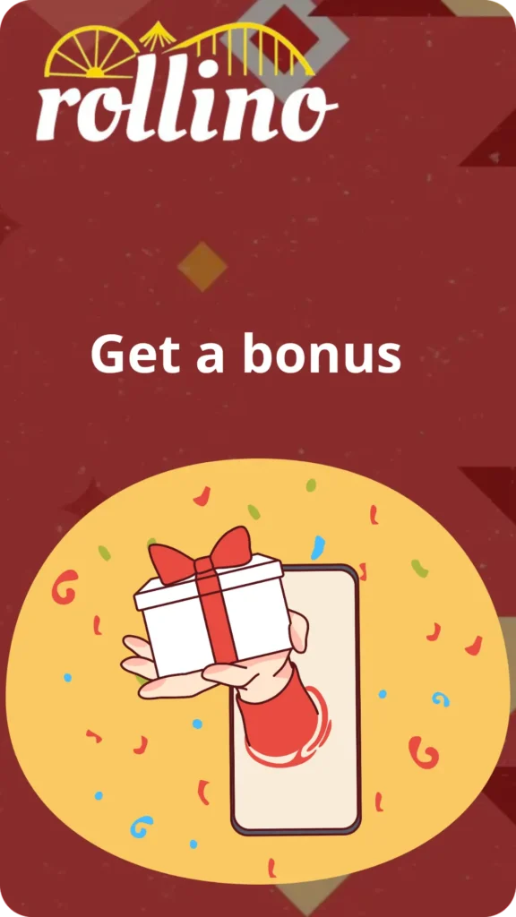 Rollino casino bonus offer with gift box illustration
